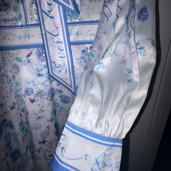 Chic Long Sleeve Floral Dress in Blue and White - Picture 13 of 14